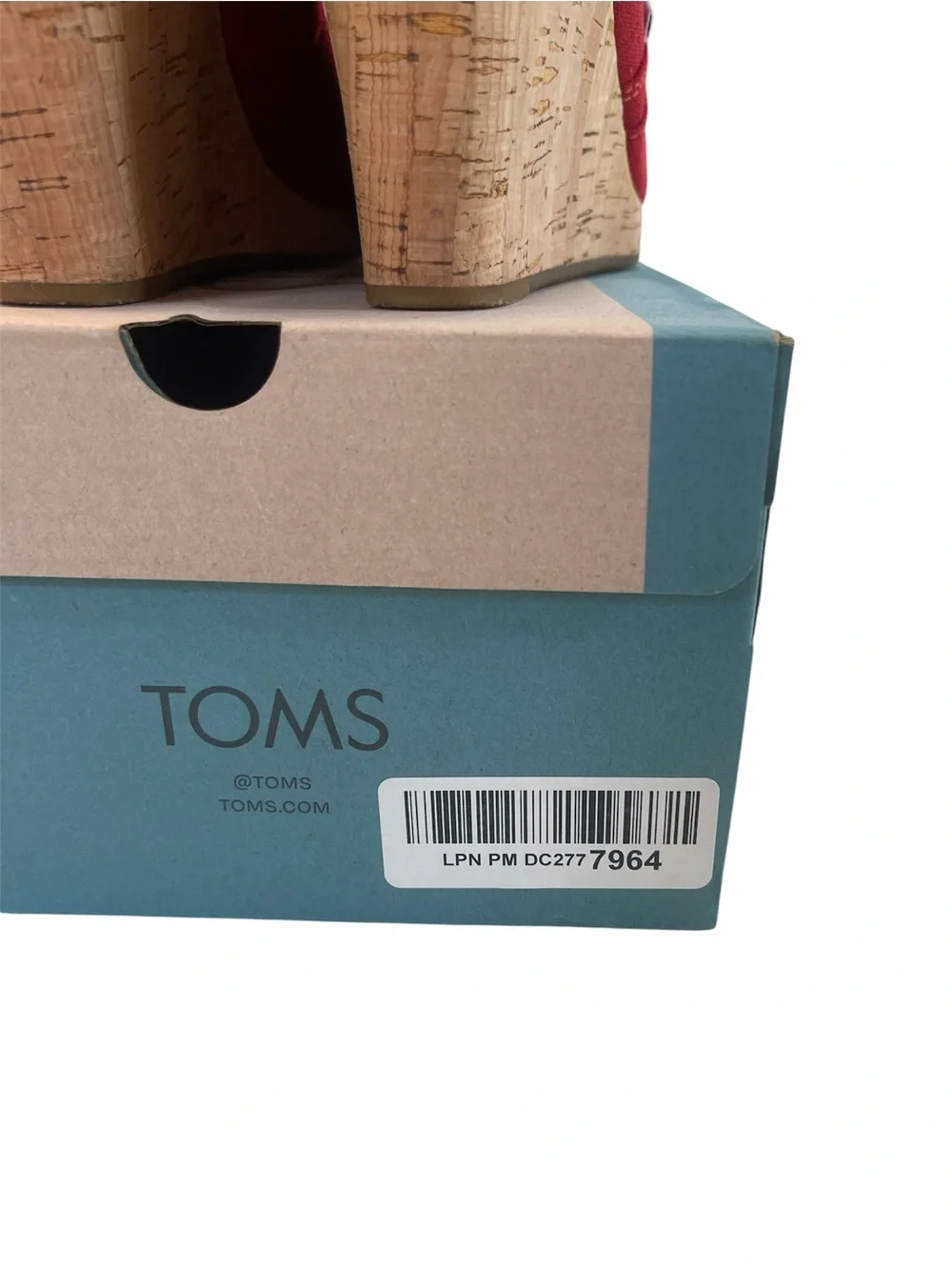 TOMS Red Crosshatch Jacquard Classic Wedge Espadrille Shoe open toe size 7 w box